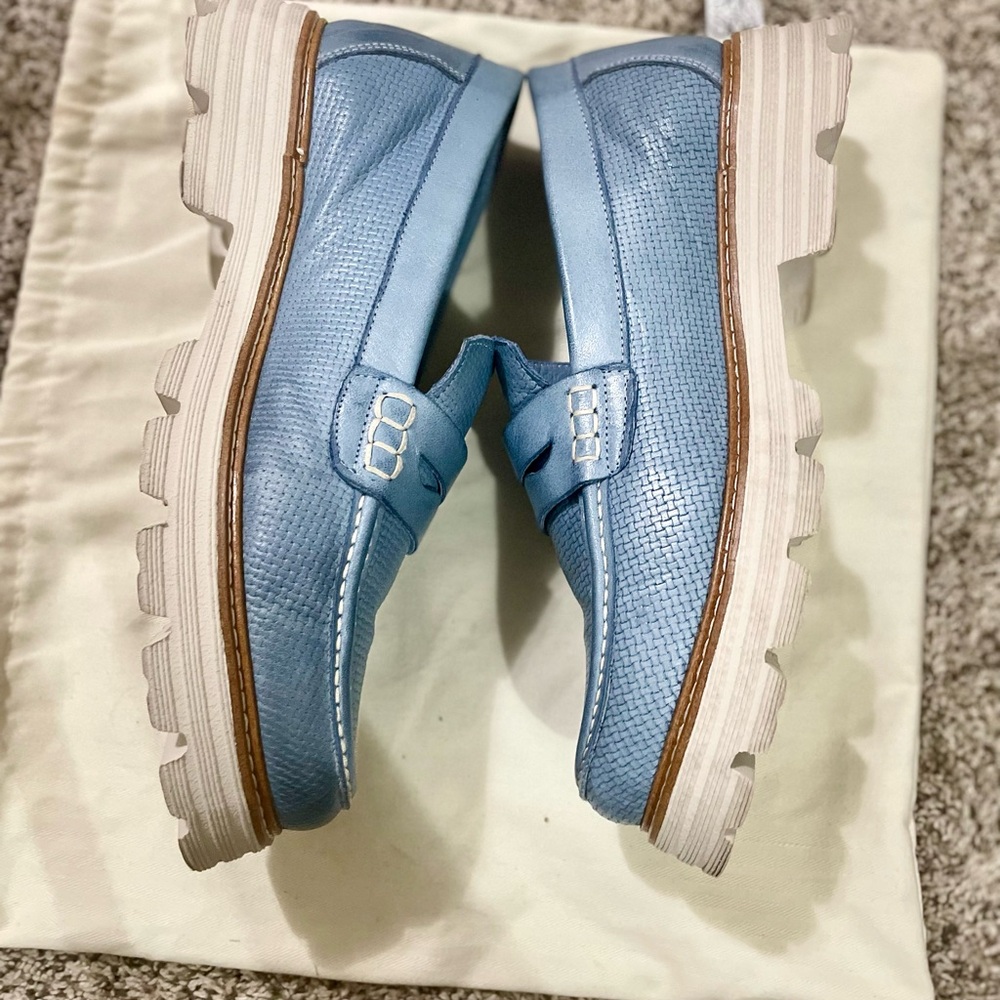 Spring Step Blue Loafers with Moccasin Stitching
